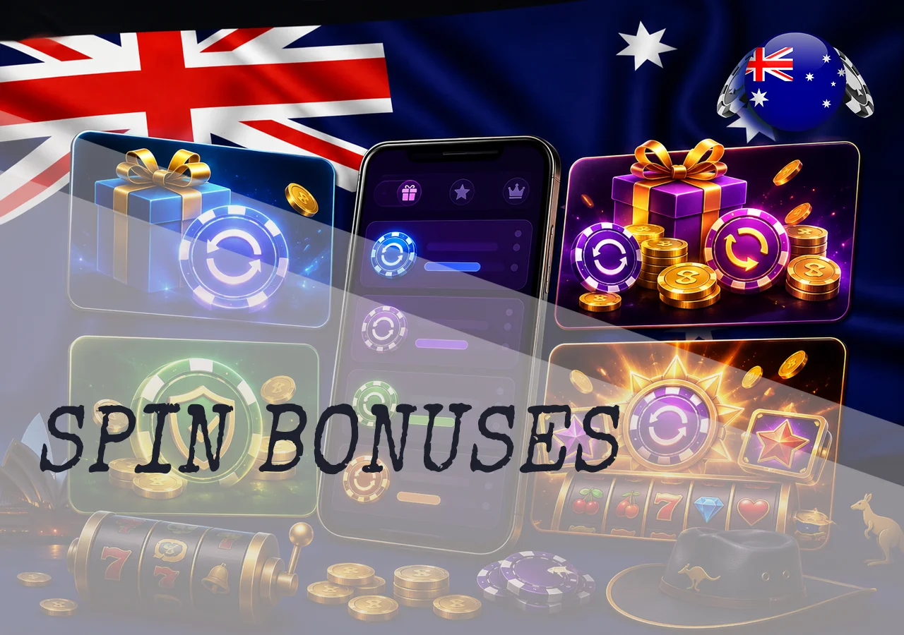 Different types of free spin bonuses in Australia, including no-deposit, welcome bundles, wager-free, and in-game free spins